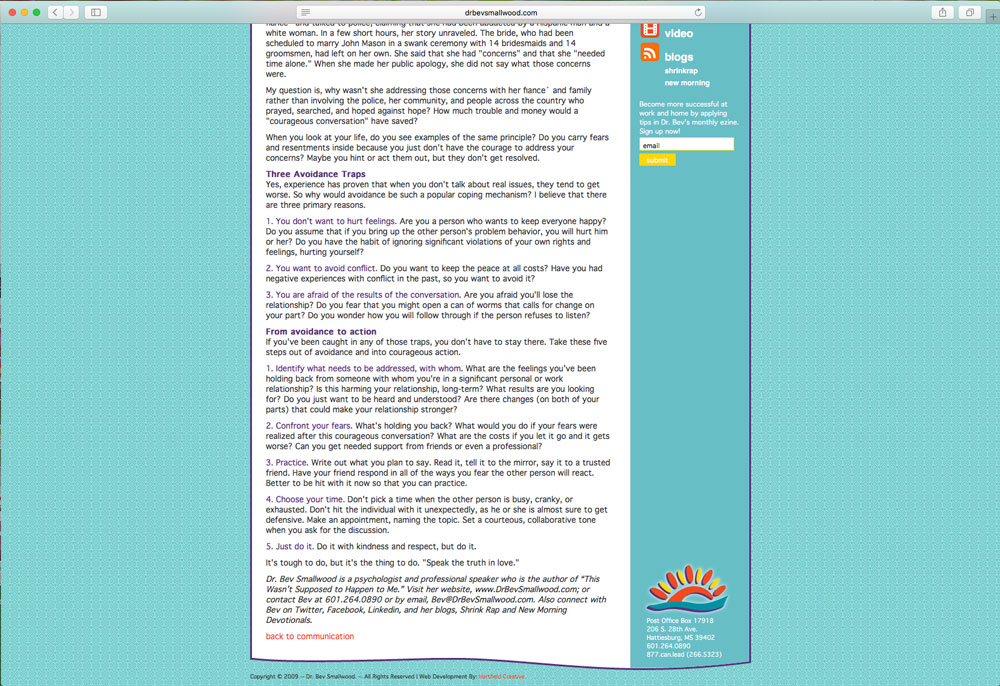 screenshot of Dr. Bev Smallwood website
