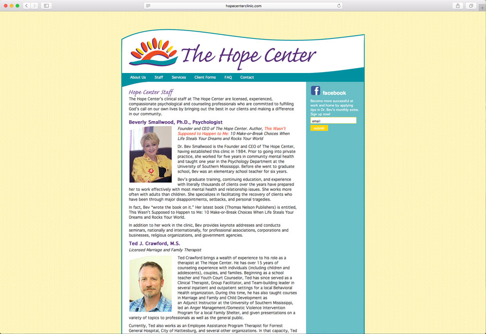 screenshot of Hope Center website