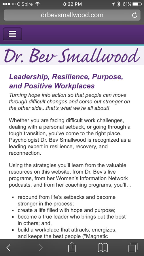 screenshot of Dr. Bev Smallwood website